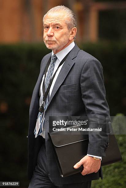 Lord Sugar arrives in Downing Street on October 14, 2009 in London.