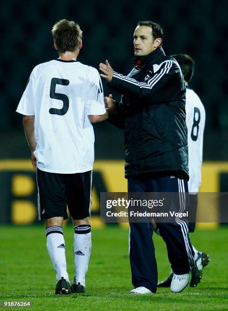 Coach Heiko Herrlich and Marc Hornschuh of Germany looks on after the U19 Euro Qualifier match between Turkey and Germany at the Stade Josy Barthel...