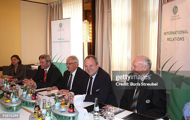 Katrin Merkel of the DOSB, Markus Weidner of the DFB, Theo Zwanziger, president of the German football association , press officer Harald Stenger and...