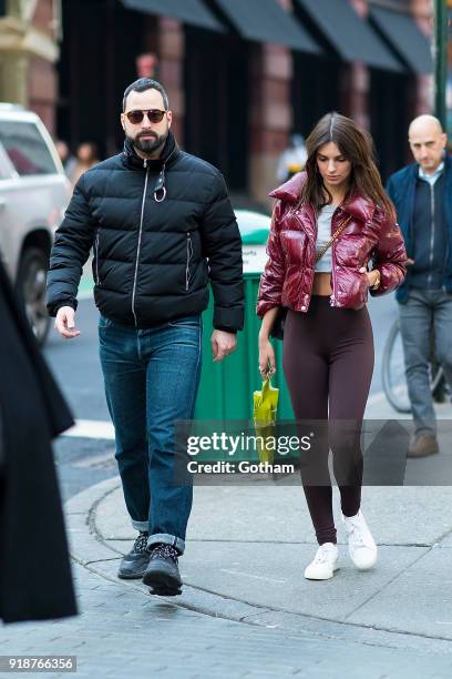 Mike Nouveau and Emily Ratajkowski are seen in SoHo on February 15, 2018 in New York City.