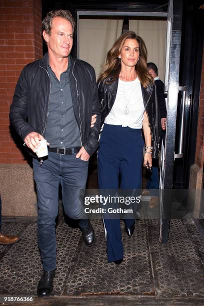 Rande Gerber and Cindy Crawford are seen in SoHo on February 15, 2018 in New York City.