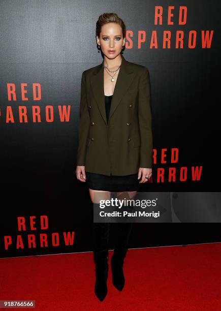 Actress Jennifer Lawrence attends a special screening of "Red Sparrow" at The Newseum on February 15, 2018 in Washington, DC.