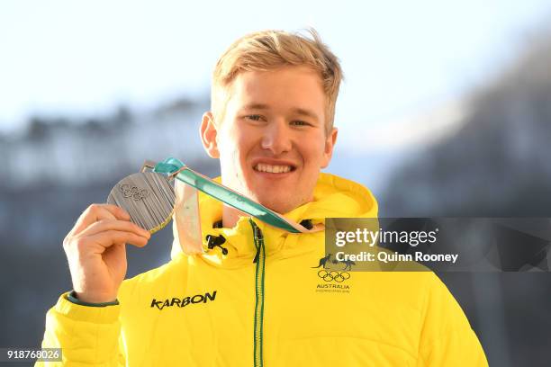 Snowboard Cross rider Jarryd Hughes of Australia poses for a portrait the morning after winning the silver medal in the Men's Snowboard Cross on...