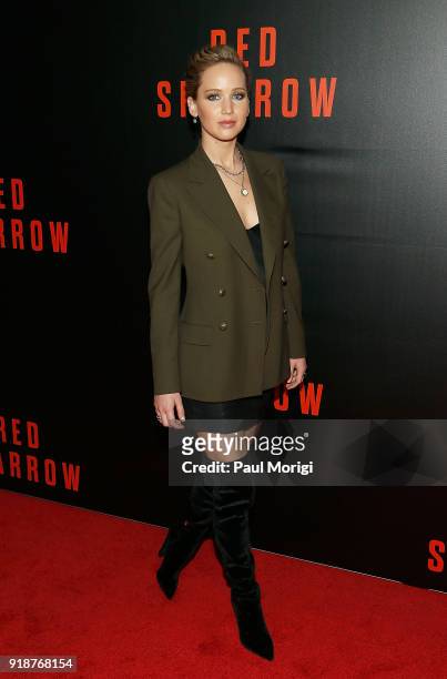 Actress Jennifer Lawrence attends a special screening of "Red Sparrow" at The Newseum on February 15, 2018 in Washington, DC.
