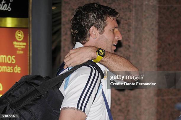 Argentina's Martin Palermo upon the team's arrival at the Sheraton Hotel on October 13, 2009 in Montevideo, Uruguay. The Argentinean national soccer...