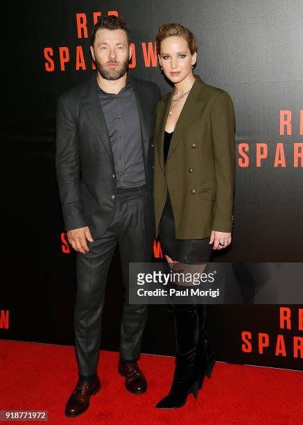 Actors Joel Edgerton and Jennifer Lawrence attend a special screening of "Red Sparrow" at The Newseum on February 15, 2018 in Washington, DC.