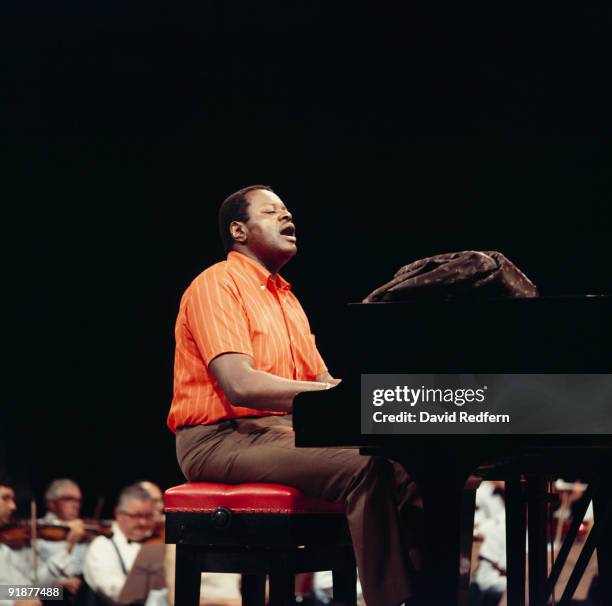 Oscar Peterson performs on a BBC television show filmed in London, England in April 1972.