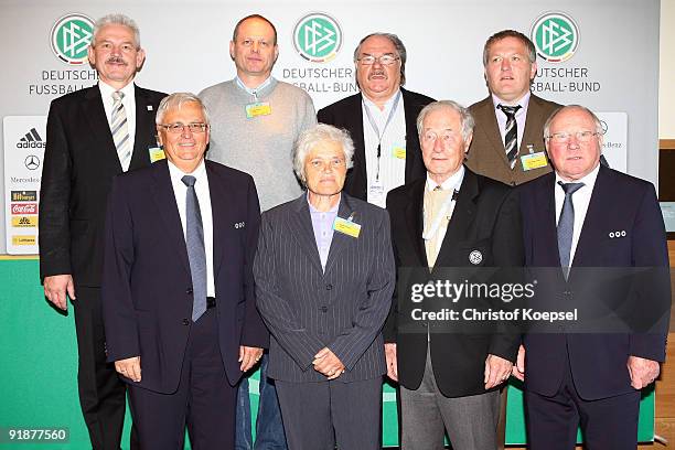 Theo Zwanziger, president of the German Football Association nd Uwe Seeler honour the regional German Football organisation of South-West during the...