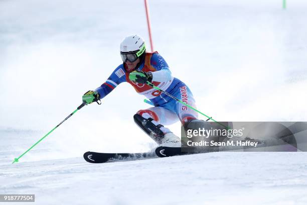 Veronika Velez Zuzulova of Slovakia competes during the Ladies' Slalom Alpine Skiing at Yongpyong Alpine Centre on February 16, 2018 in...