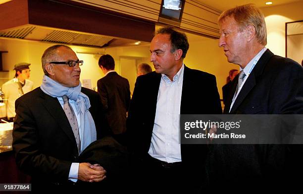 Felix Magath, Hansi Mueller and Horst Hrubesch talks to each other during the meeting of former DFB National Players prior to the FIFA 2010 World Cup...