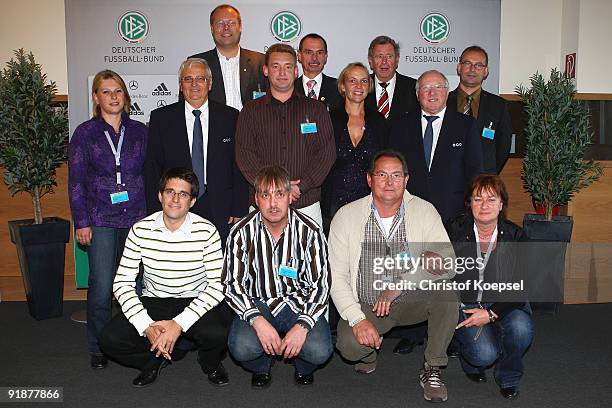 Theo Zwanziger, president of the German Football Association and Uwe Seeler honour the regional German Football organisation of Hesse during the DFB...