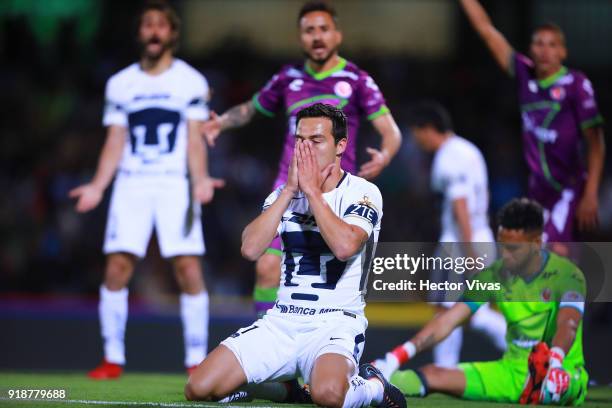 Erick Torres of Pumas reacts during the 7th round match between Pumas UNAM and Veracruz as part of the Torneo Clausura 2018 Liga MX at Olimpico...