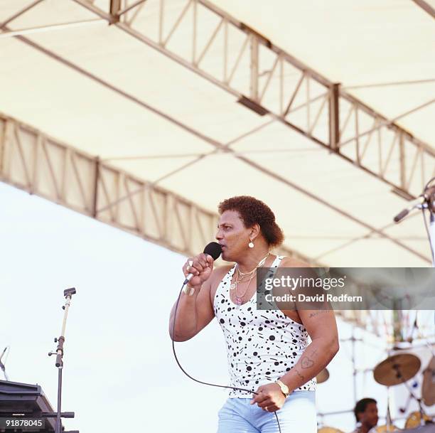 Aaron Neville of the Neville Brothers performs on stage at the New Orleans Jazz and Heritage Festival in New Orleans, Louisiana on May 07, 1989.