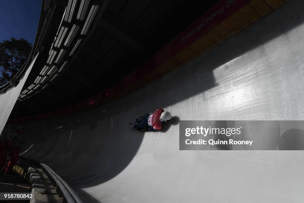 Matt Antoine of the United States slides during the Men's Skeleton heats at Olympic Sliding Centre on February 16, 2018 in Pyeongchang-gun, South...