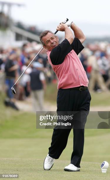 Tony Jacklin plays his tee shot on the 17th hole during the second round of the 2005 British Open Golf Championship at the Royal and Ancient Golf...