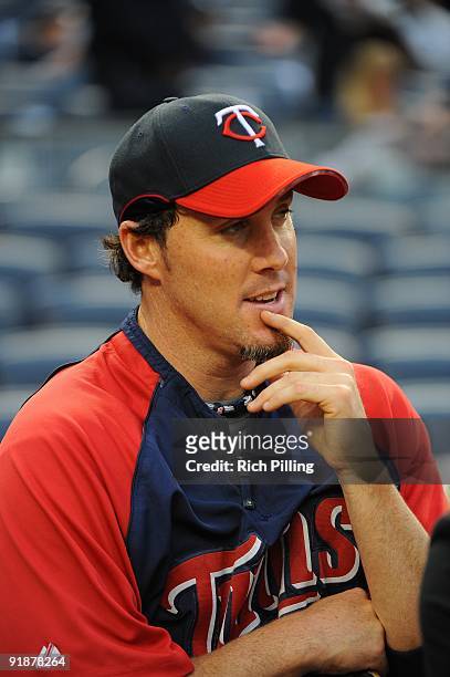 Joe Nathan of the Minnesota Twins is seen prior to Game Two of the American League Division Series between the New York Yankees and the Minnesota...