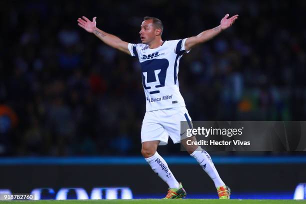 Marcelo Diaz of Pumas reacts during the 7th round match between Pumas UNAM and Veracruz as part of the Torneo Clausura 2018 Liga MX at Olimpico...