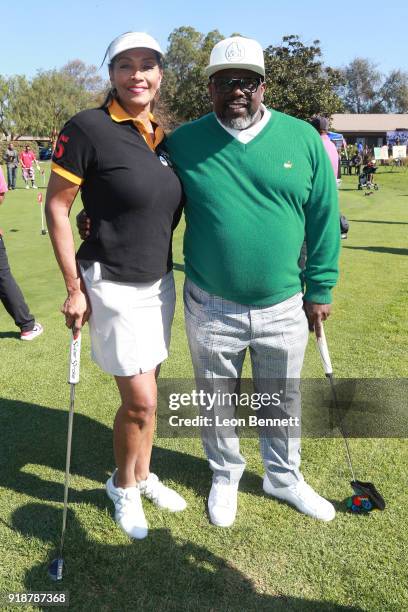 Actress Kathleen Bradley and comedian Cedric The Entertainer attends the Golf Beef 4 Honoring Cedric The Entertainer and Gary Payton The Glove at...