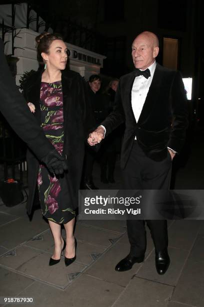 Sunny Ozell and Sir Patrick Stewart attend the Dunhill & GQ pre-BAFTA filmmakers dinner and party co-hosted by Andrew Maag & Dylan Jones at Bourdon...