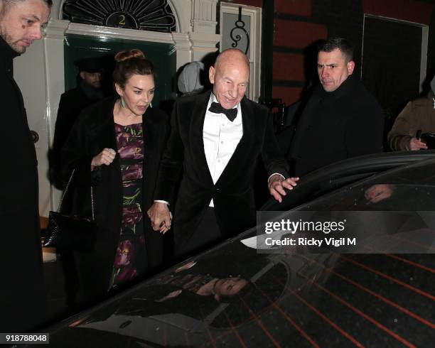 Sunny Ozell and Sir Patrick Stewart attend the Dunhill & GQ pre-BAFTA filmmakers dinner and party co-hosted by Andrew Maag & Dylan Jones at Bourdon...