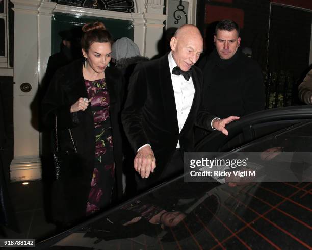 Sunny Ozell and Sir Patrick Stewart attend the Dunhill & GQ pre-BAFTA filmmakers dinner and party co-hosted by Andrew Maag & Dylan Jones at Bourdon...