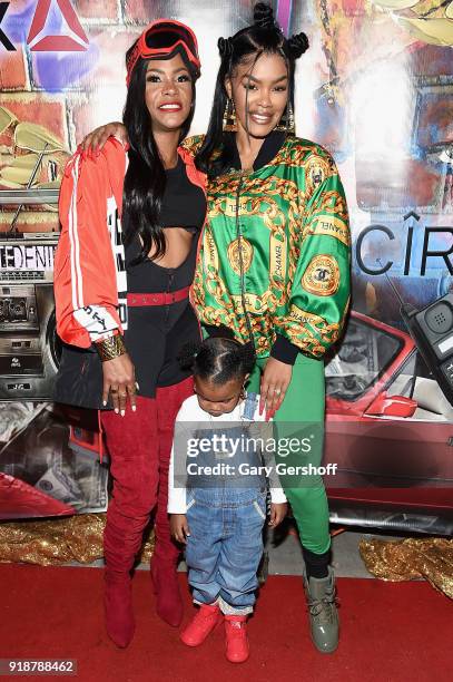 Kima Raynor Dyson, Teyana Taylor and Junie Shumpert attend the Junie Bee Nail Salon grand opening on February 15, 2018 in New York City.