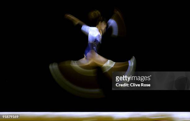 Nikoletta Dimitriou of Cyprus competes in the balance beam event during the second day of the Artistic Gymnastics World Championships 2009 at O2...