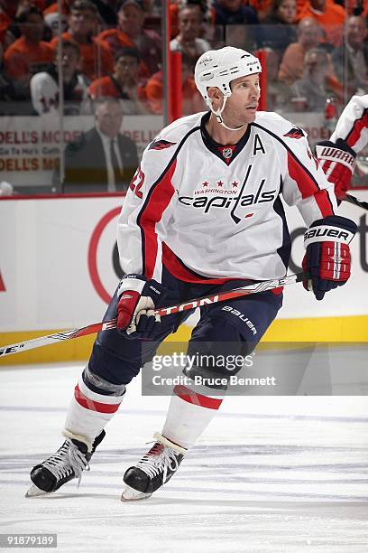 Mike Knuble of the Washington Capitals skates against the Philadelphia Flyers at the Wachovia Center on October 6, 2009 in Philadelphia, Pennsylvania.