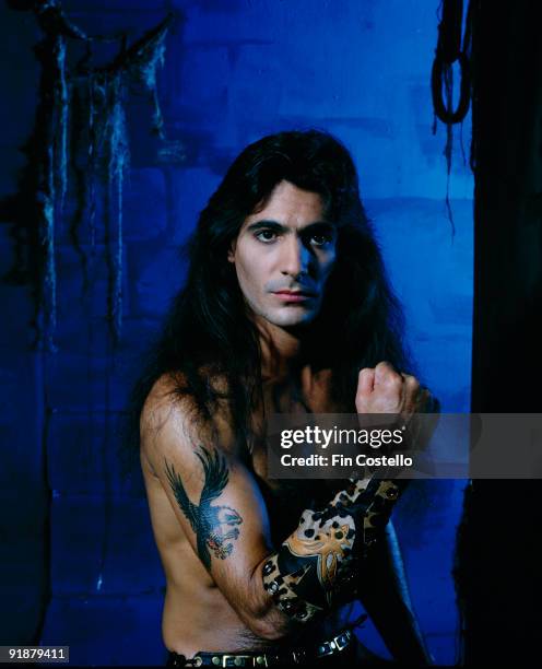 Posed portrait of Manowar bass player Joey DeMaio in October 1984.