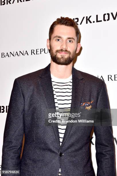 Professional basketball player Kevin Love attends a meet and greet with fans for All-Star Weekend at Banana Republic at The Grove on February 15,...