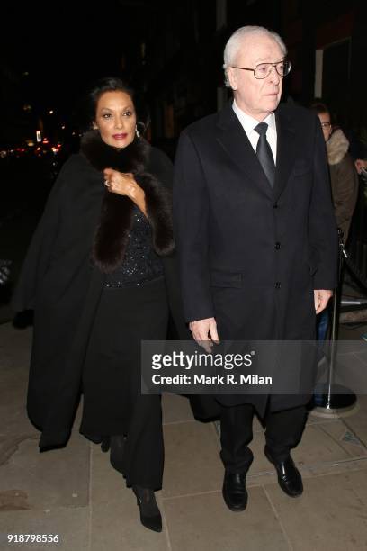 Shakira Caine and Sir Michael Caine attending the Dunhill and Dylan Jones Pre-BAFTA Filmmakers Dinner on February 15, 2018 in London, England.