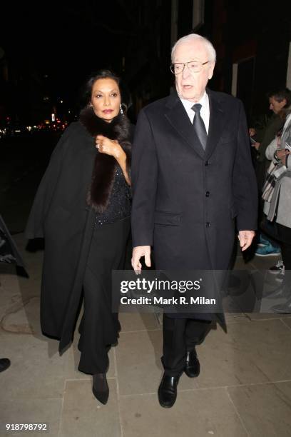 Shakira Caine and Sir Michael Caine attending the Dunhill and Dylan Jones Pre-BAFTA Filmmakers Dinner on February 15, 2018 in London, England.