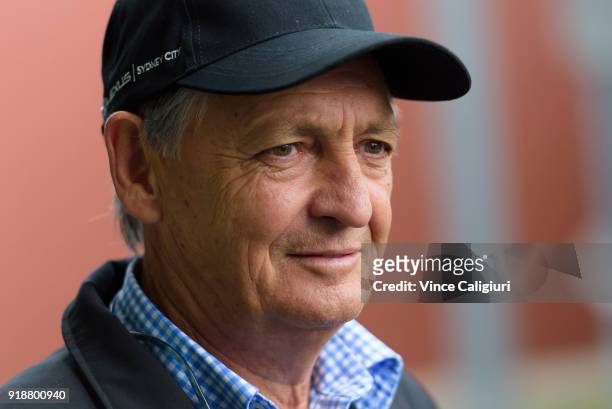 Trainer Peter Snowden speaks to media during a stable media call at Flemington Racecourse on February 16, 2018 in Melbourne, Australia. Redzel will...