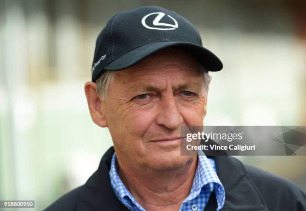 Trainer Peter Snowden speaks to media during a stable media call at Flemington Racecourse on February 16, 2018 in Melbourne, Australia. Redzel will...