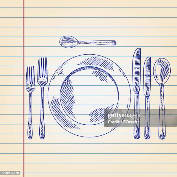 place setting drawing on lined paper - lined paper stock illustrations