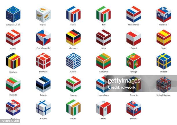 national flags and cubes of european union - brexit icons stock illustrations
