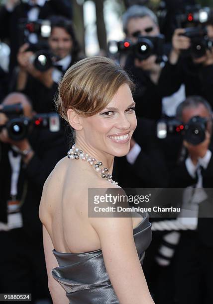 Actress Hilary Swank attends the 'Looking for Eric' premiere at the Grand Theatre Lumiere during the 62nd Annual Cannes Film Festival on May 18, 2009...