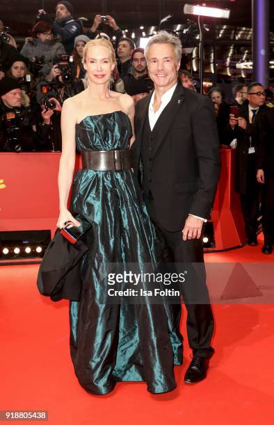 Austrian actress Feo Aladag and German actor Hannes Jaenicke attend the Opening Ceremony & 'Isle of Dogs' premiere during the 68th Berlinale...