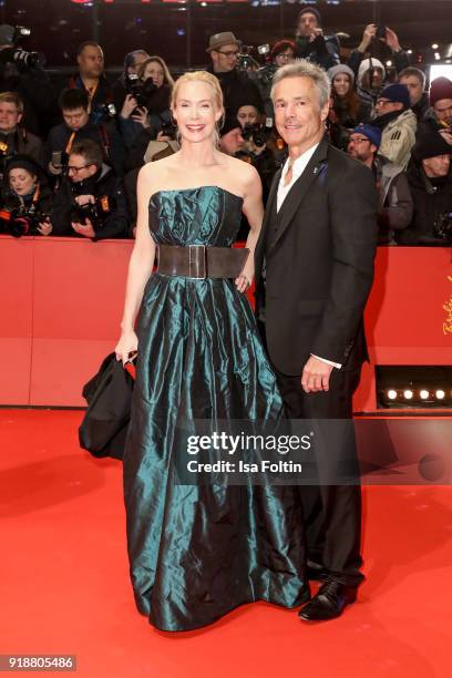 Austrian actress Feo Aladag and German actor Hannes Jaenicke attend the Opening Ceremony & 'Isle of Dogs' premiere during the 68th Berlinale...