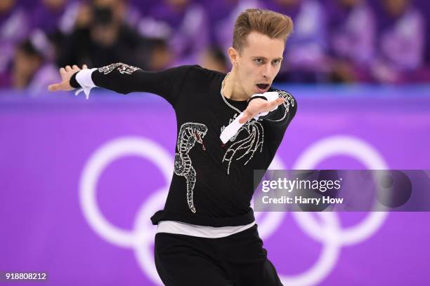 Michal Brezina of the Czech Republic competes during the Men's Single Skating Short Program at Gangneung Ice Arena on February 16, 2018 in Gangneung,...