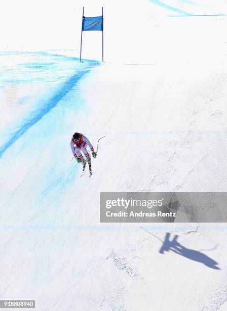 Matthias Mayer of Austria competes during the Men's Super-G on day seven of the PyeongChang 2018 Winter Olympic Games at Jeongseon Alpine Centre on...