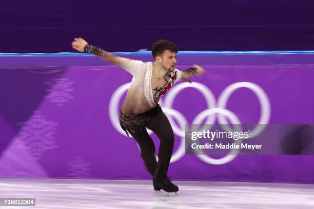 Misha Ge of Uzbekistan competes during the Men's Single Skating Short Program at Gangneung Ice Arena on February 16, 2018 in Gangneung, South Korea.