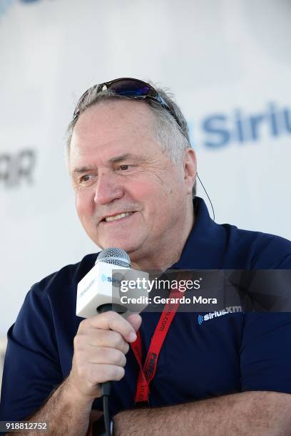 SiriusXM NASCAR Radio host Doug Rice on stage at the Daytona 500 on February 15, 2018 in Daytona Beach, Florida.