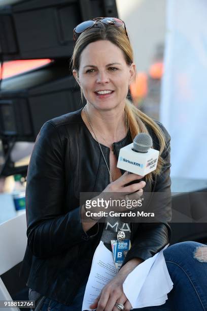 SiriusXM NASCAR Radio host Shannon Spake on stage at the Daytona 500 on February 15, 2018 in Daytona Beach, Florida.