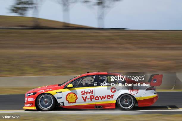 Fabian Coulthard drives the Shell V-Power Racing Team Ford Falcon FGX during the 2018 Supercars Testing Day at Sydney Motorsport Park on February 16,...