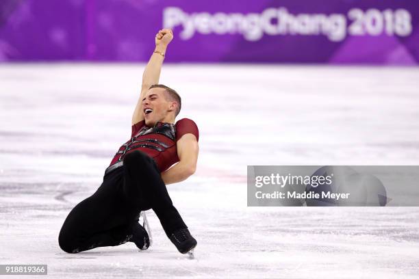 Adam Rippon of the United States competes during the Men's Single Skating Short Program at Gangneung Ice Arena on February 16, 2018 in Gangneung,...