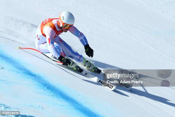 Jared Goldberg of the United States competes during the Men's Super-G on day seven of the PyeongChang 2018 Winter Olympic Games at Jeongseon Alpine...