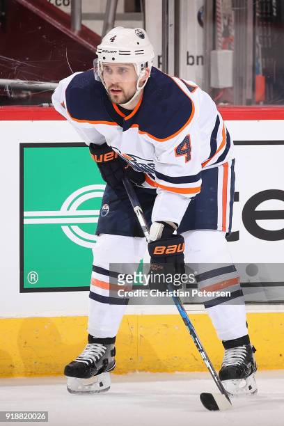 Kris Russell of the Edmonton Oilers in action during the third period of the NHL game against the Arizona Coyotes at Gila River Arena on January 12,...