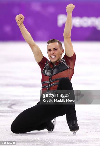Adam Rippon of the United States competes during the Men's Single Skating Short Program at Gangneung Ice Arena on February 16, 2018 in Gangneung,...