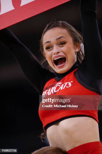 Cincinnati Bearcats cheerleader is seen during the game against the UCF Knights at BB&T Arena on February 6, 2018 in Highland Heights, Kentucky.